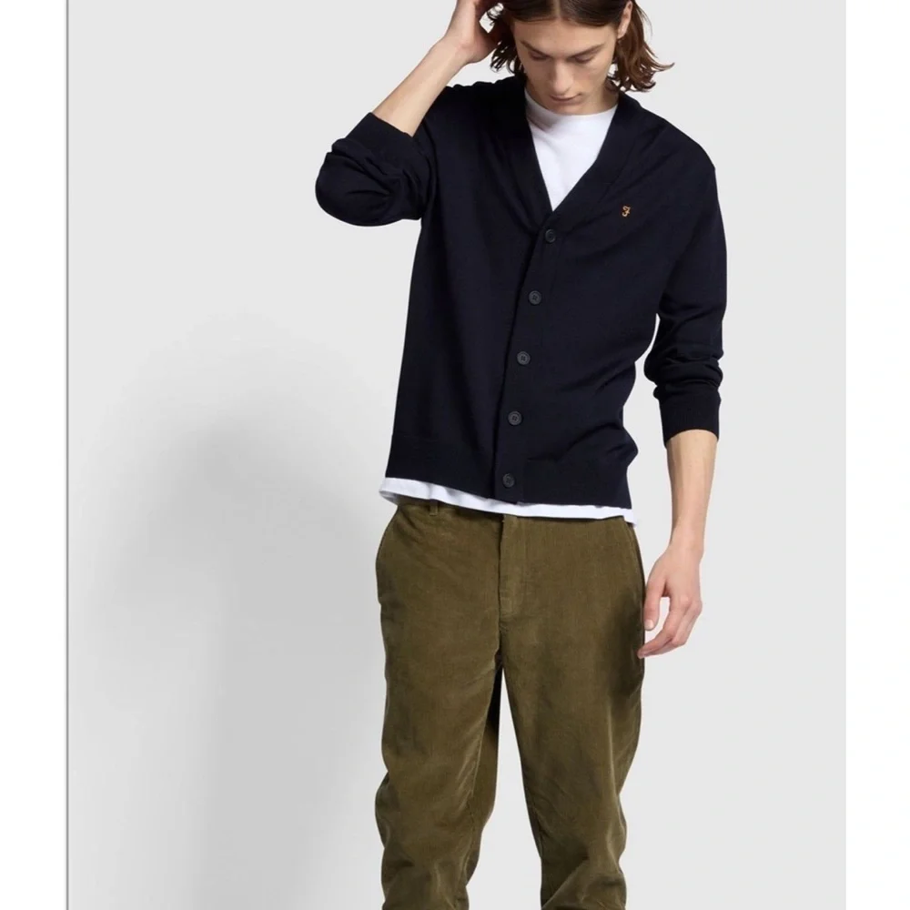 Farah styled in England cardigan